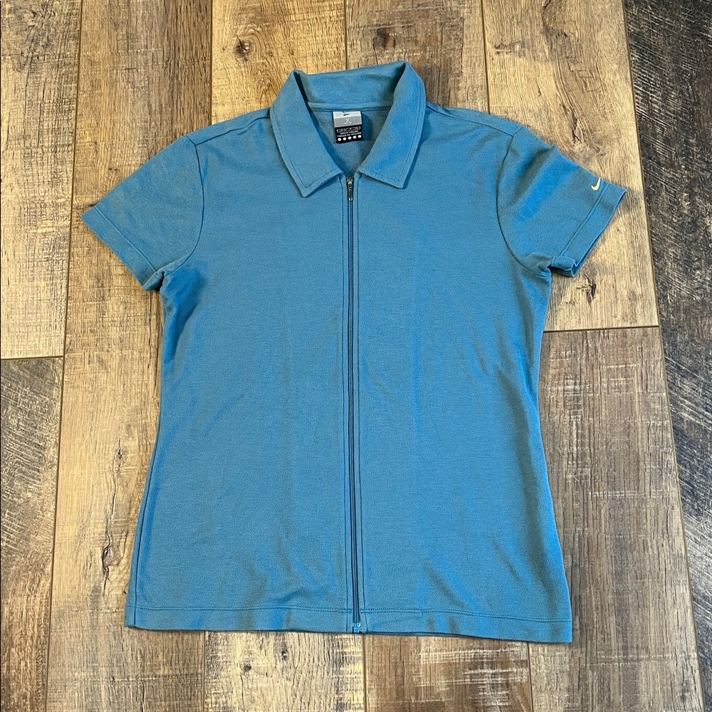 Nike Golf Women's Zip Up Polo Golf Short Sleeve Blue Shirt Size Small